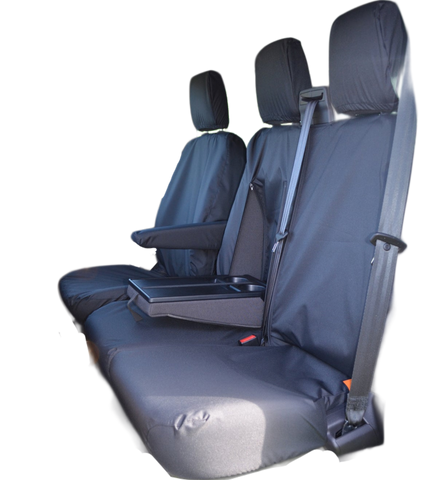 thumbnail interactive-video image 1 of Heavy Duty Waterproof Front Seat Covers For Ford Transit MK7 – Black Nylon, Anti-Slip, Armrest Compatible, Made In UK 1 of 3