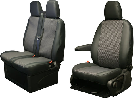 Ford Transit CUSTOM DCIV Leatherette Tailored Front Seat Covers - Black  (2013 Onwards)